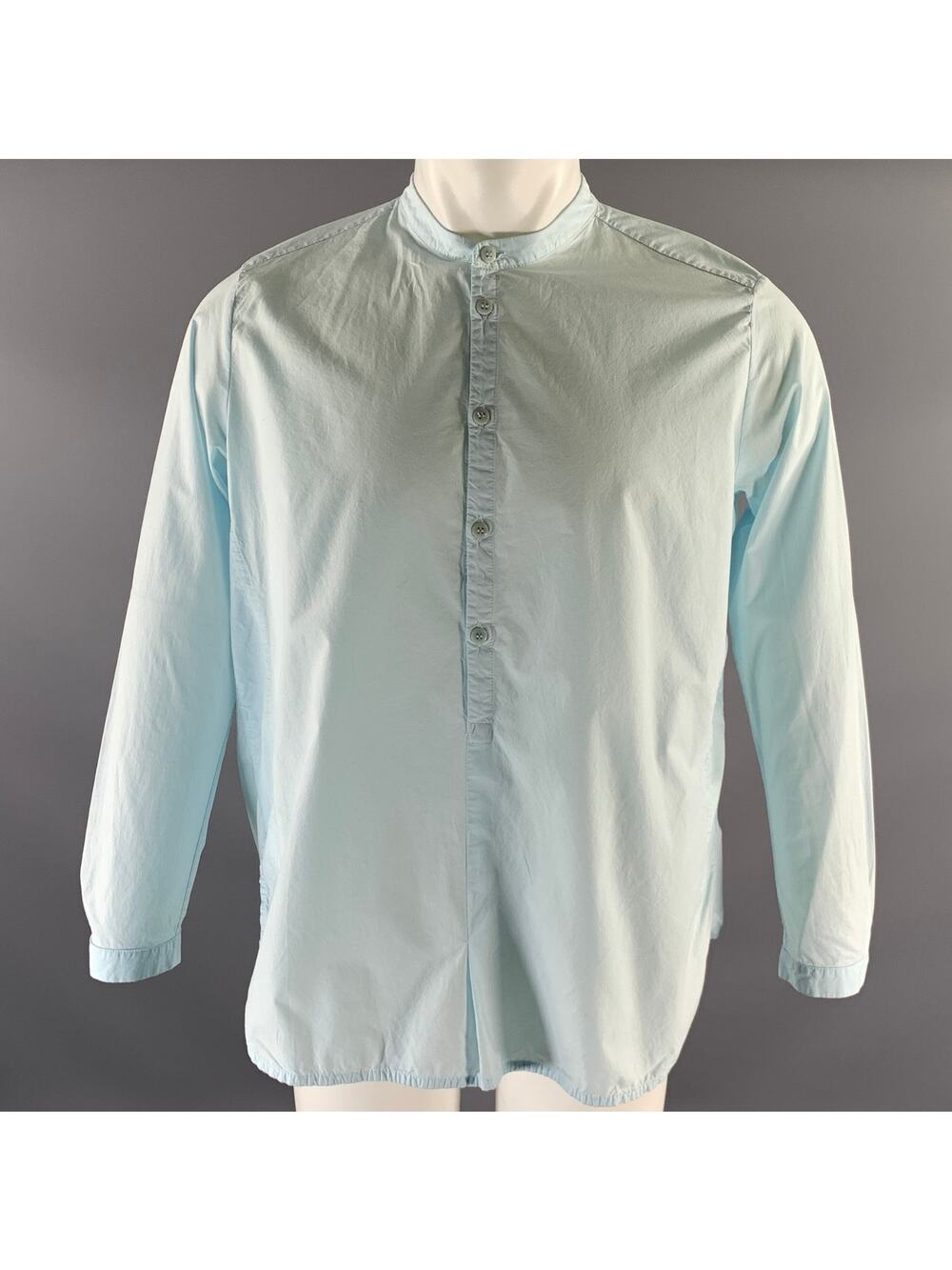 TOOGOOD Size M Light Blue Cotton Banded Collar Long Sleeve Popover Shirt